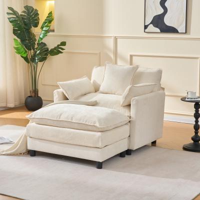 Loedds 39.4-Inch Oversized Chenille Accent Chair with Ottoman and Upholstered Armrests