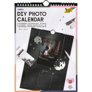 Folia Fotokalender 23184, DIY Bastelkalender, jahresunabhängig, zum Selbstgestalten, schwarz, A4