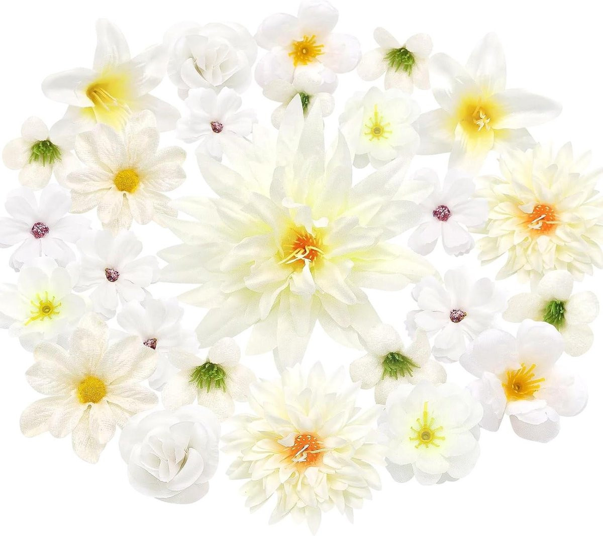 Set van 30 witte zijden kunstbloemen met korte stelen voor decoratie en knutselen