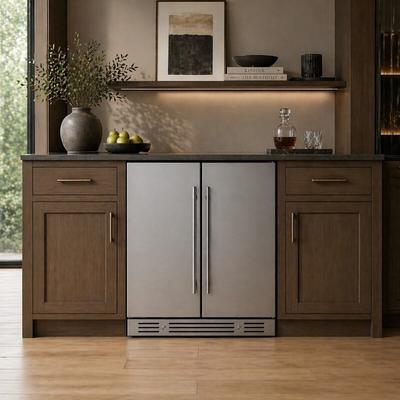 "Yeego 30"" French Door Wine Beverage Refrigerator, 33 Bottles 80 Cans Stainless Steel Fridge"