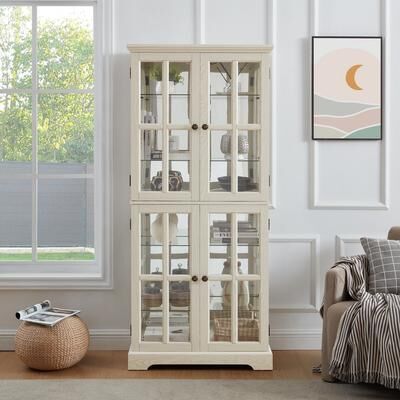 Clihome Retro Curio Display Cabinet with Adjustable Shelves (E26 Bulb Included)