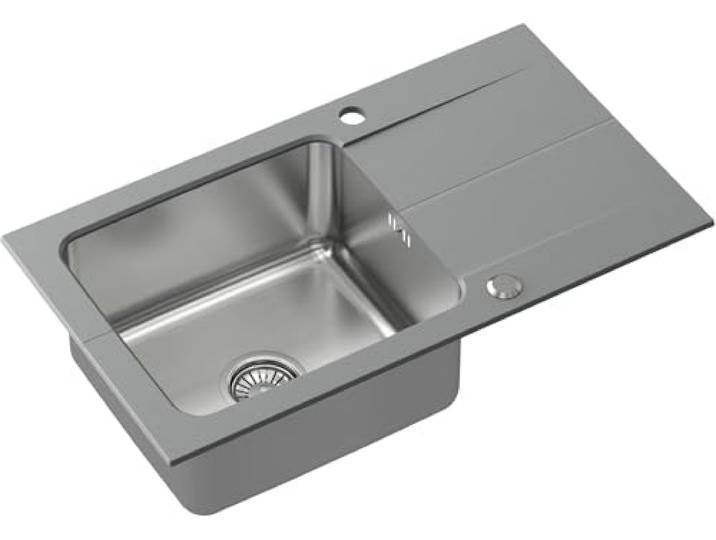 QUADRON Spülbecken Grau Größe 78 x 44 cm Edelstahlspüle EDWARD Einzelbecken Küchenspüle mit Stahlkammer Granit Spülbecken mit manuellem Siphon und Schraubverschluss mit Abtropffläche