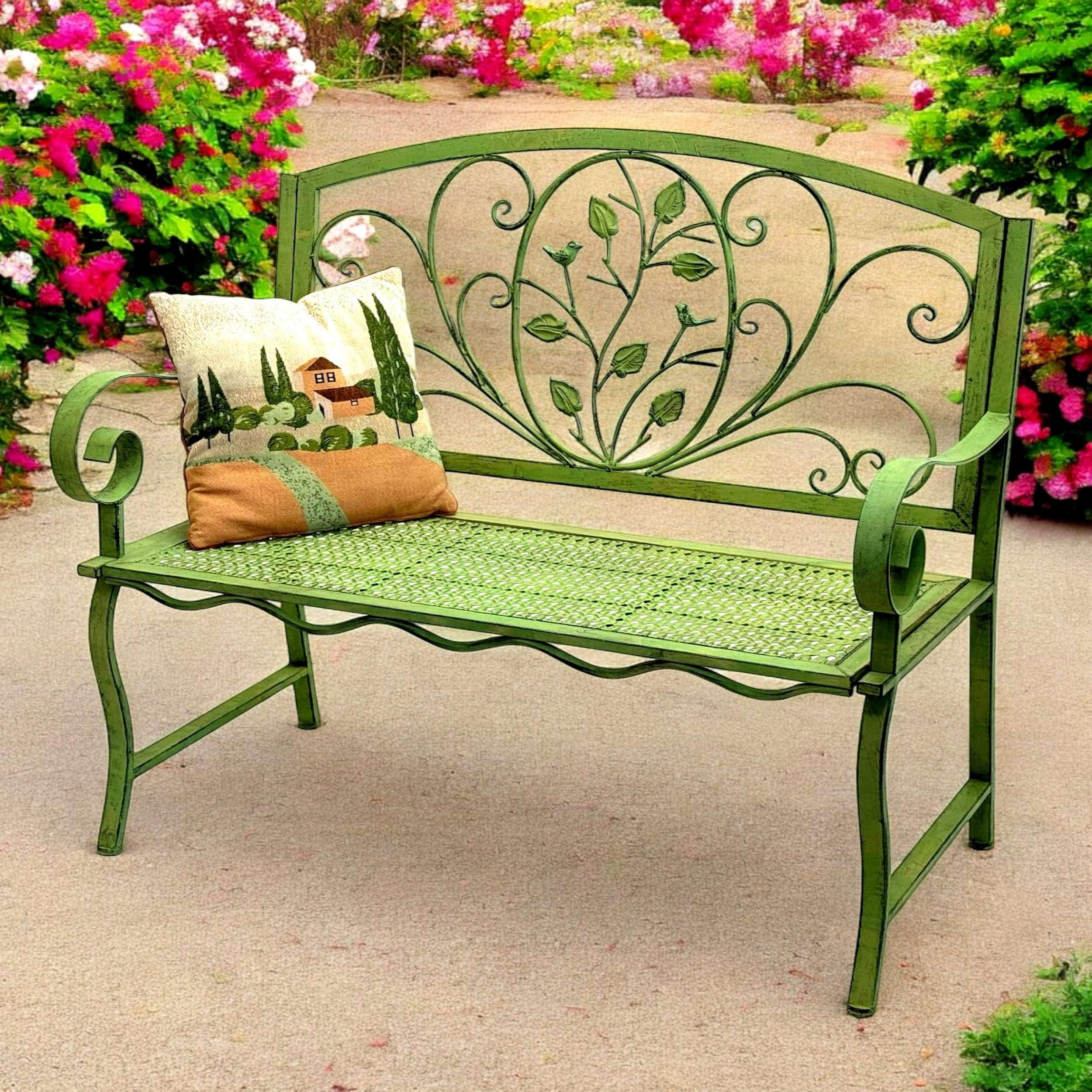Gartenbank, 2-sitzig, Grün, Metall - Klassisches Design - 110 cm Breite - Wetterbeständig