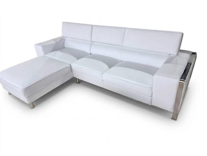 JVmoebel Ecksofa Luxus Ecksofa L Form Weiss Modern Ledersofa Eckcouch Ottoname Metall, 1 Teile