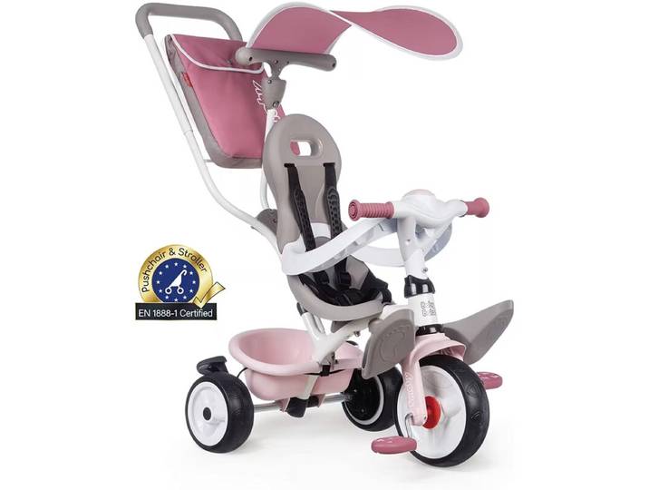 Smoby - Tricycle Baby Balade Plus Rose - Vélo Evolutif Enfant Dès 10 Mois - Roues Silencieuses - Frein de Parking - Fabrication Espagnole