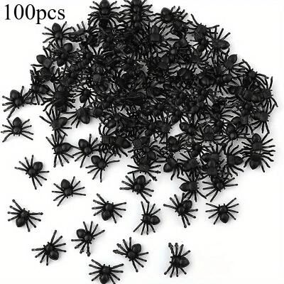 Uplifted Finds Plastic Mini Black Spiders Set Realistic Haunted House Prank Decor 100 Pcs