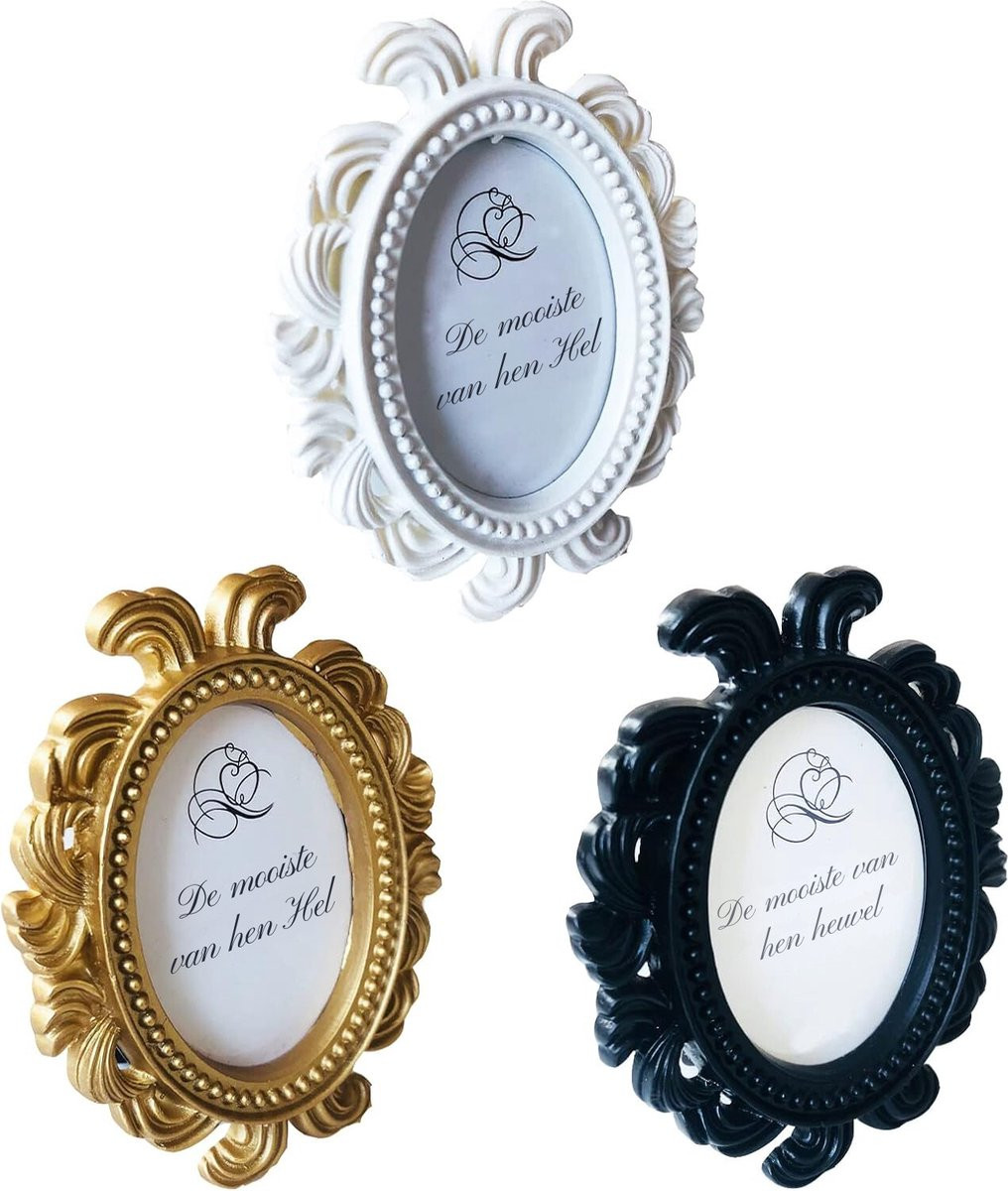 Set van 3 vintage ovale fotolijsten voor desktopdecoratie