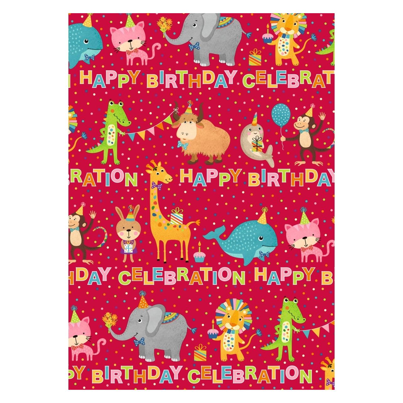 Idena Geschenkpapier Happy Birthday Celebration Tiere 70cmx2m (1x) (69094618)