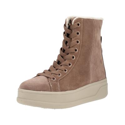 Schnürstiefelette GEOX "Geox Stiefelette Veloursleder", Damen, Gr. 41, taupe, Veloursleder, Schuhe Schnürstiefelette