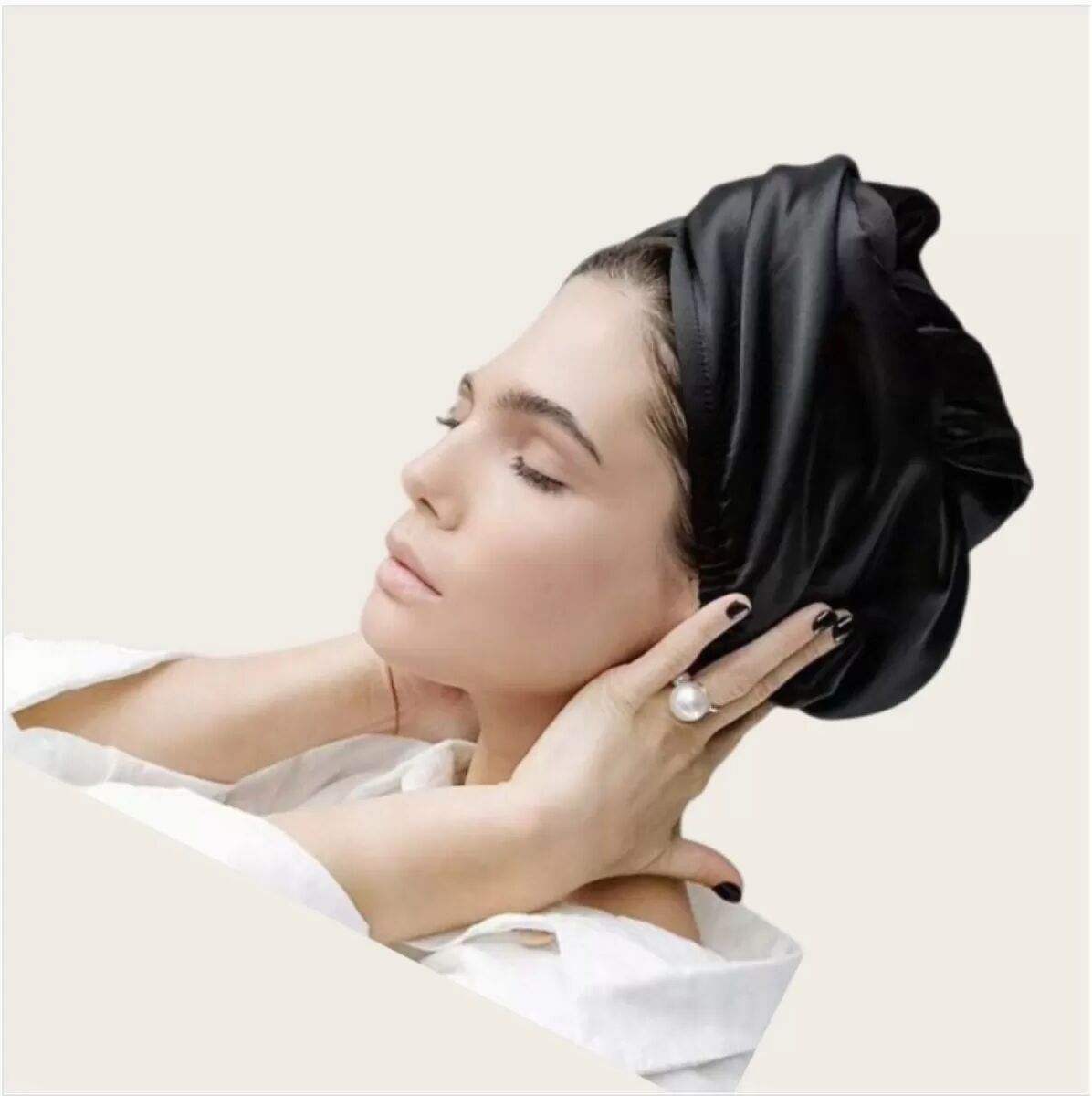 INF Super Absorbierendes, Schnell Trocknendes Haarhandtuch aus Seide, Turban Schwarz