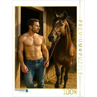 CALVENDO Puzzle Hengstbändiger - Attraktiver Mann mit Pferd | 1000 Teile Lege-Größe 64x48cm Foto-Puzzle für glückliche Stunden