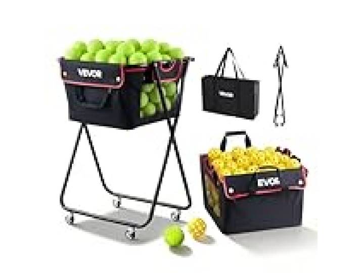 VEVOR Panier à Balles de Tennis avec roulettes, Capacité de 175 Balles de Tennis ou 290 Pickleballs, Chariot Pliable Ramasse-Balles en Acier, Panier Portable pour Entraînement, avec Sac de Rangement