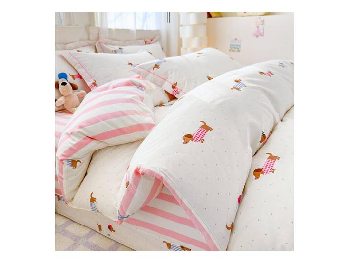 LuxusKollektion Kinderbettwäsche Bettwäsche 220x240 Rosa Dackel Gestreift