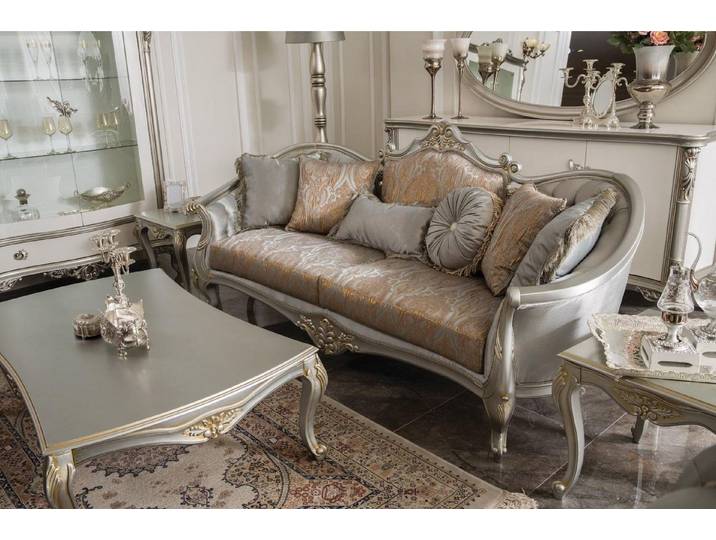 JVmoebel 3-Sitzer Graues Stoffsofa mit hochwertiger Polsterung und silbernen Füßen, Made in Europa