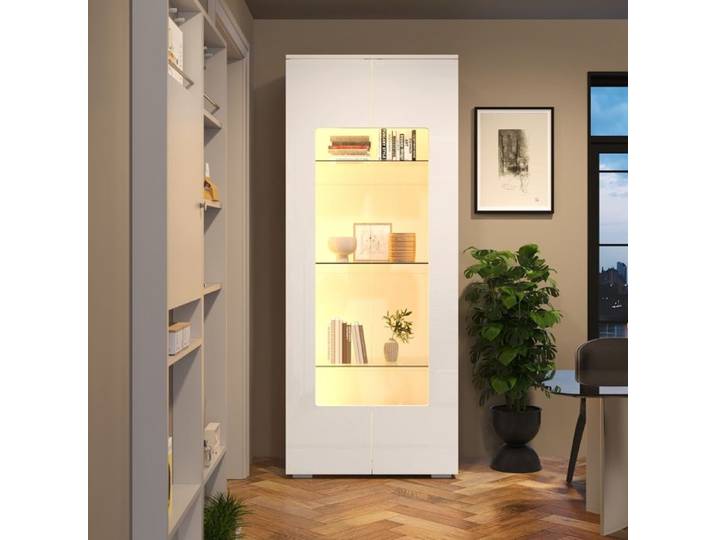 Vitrine avec éclairage LED Vitrine Moderne avec 2 Portes en Acrylique Armoire Haute en Verre Trempé Bibliothèque 70x40x173cm