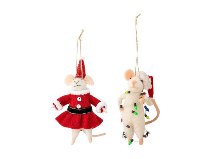 Bloomingville Décoration de Noël souris Peo 2 pièces Blanc-rouge