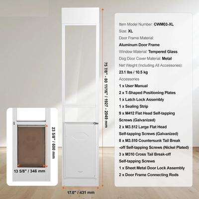 Uplifted Goods Adjustable Sliding Glass Pet Door With Aluminum Frame And Tempered Glass xl