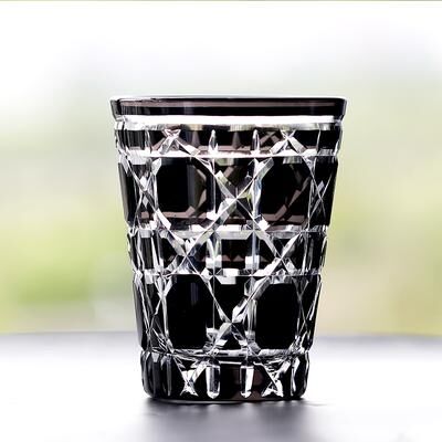 Multicon Wholesale Hub Multi Colored Glass Cocktail Whiskey Tumbler Hand Cut To Clear Highball Water Glass For Cold Beverages black
