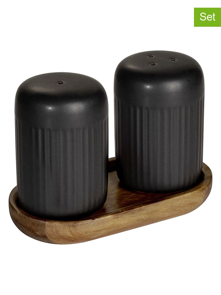 Schöner Wohnen Kollektion 3tlg. Set: Salz- & Pfefferstreuer "Refia" in Schwarz/ Braun - onesize
