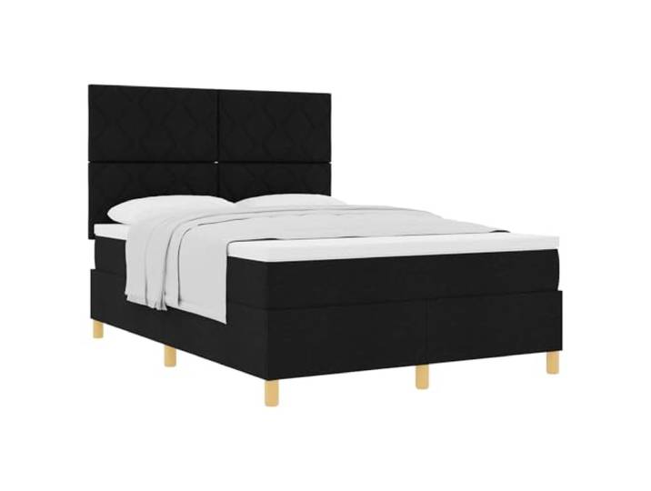 KTHLBRH Boxspringbett mit Kopfteil schwarz 140 x 200 cm Stoff Ergonomisches Design, mittlere Kompaktheit, Kiefernholz, Holzlatten, zwei Höhen Kopfteil