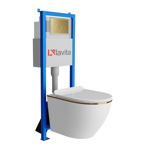 Lavita SOFI Slim Gold Line complete toiletset met inbouwspoelbak en bedieningspaneel, goud