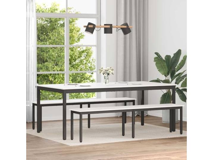 Esstisch Weiß 200 x 100 x 75 cm Massives Kiefernholz Quadratische Metallbeine,zeitlose Holzmaserung,einfache Montage,pflegeleicht,Esszimmer,Küche