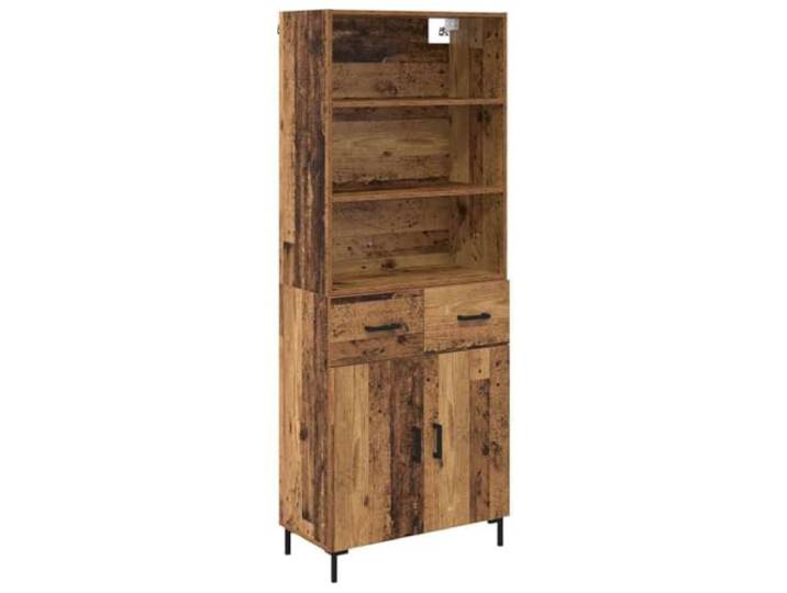 Highboard Altholz 69,5 x 34 x 180 cm Holzwerkstoff Stauraum für Deko, Geschirr, Bücher, Esszimmer, Wohnzimmer, Regalbretter, klares Design