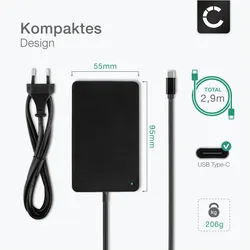 Cellonic Ladegerät Steckdose für Lenovo ThinkPad T480, T470s, T480s, L580, Yoga (60 W), Notebook Netzteil, Schwarz