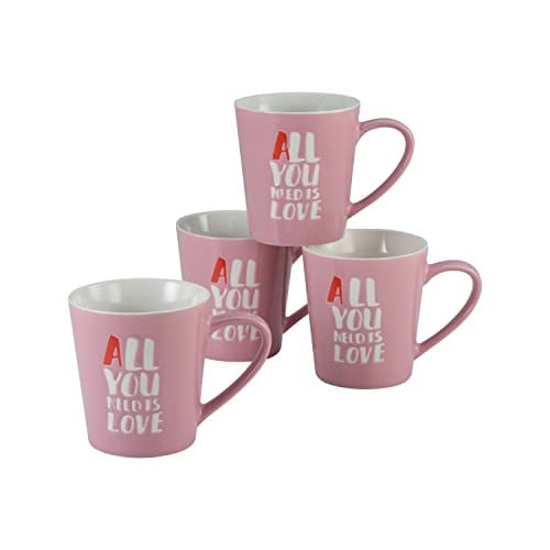 Creatable All You Need Is Love koffiemok 4-delig, steengoed, pink/multicolour