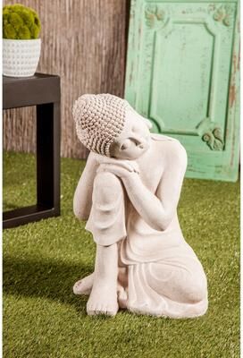 ARCILLA ELEMENTAL Gray Magnesium Oxide Indoor Outdoor Meditating Buddha Decorative Garden Sculpture