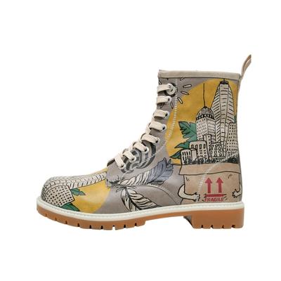Schnürboots DOGO "Long Boots Schnürstiefel Fragile Damen Stiefeletten, Longe", Damen, Gr. 37, Normalschaft, grau, Lederimitat, Schuhe Schnürboots, Handgefertigt