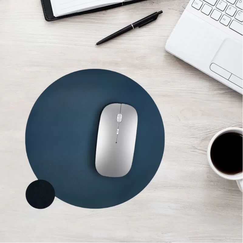 INF Tapis de souris rond en cuir véritable pour une utilisation fluide Bleu