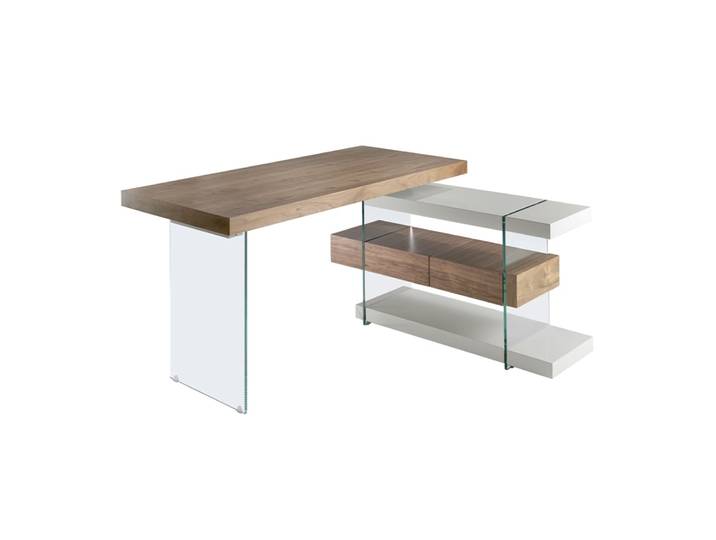 Bureau effet bois noyer et verre trempé