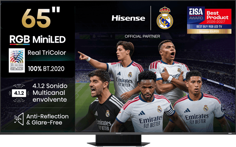 TV RGB Mini LED 65" - Hisense 65UR9S, UHD 4K, Quad Core / MT9655, Hi-View AI Engine RGB, Tuned by Devialet, Anti Reflejo, Negro