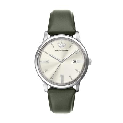 Quarzuhr EMPORIO ARMANI, grün, Armbanduhren, Quarzuhr, Armbanduhr, Lederarmband, analog, Tag