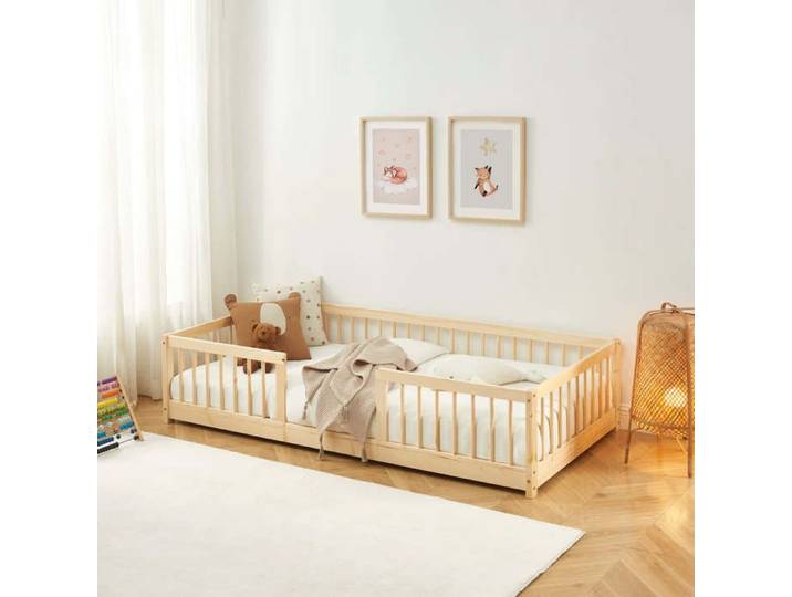 Lit enfant avec barrières EDEN pin massif 90x190 sommier inclus