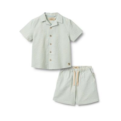 Trainingsanzug WHEAT "WHEAT Set Shirt S/S & Shorts Anker", Mädchen, Gr. 98, beige (summer sky stripe), 100% Baumwolle (Bio), Sportanzüge Trainingsanzug