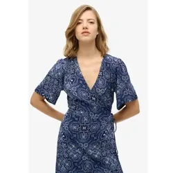 Superdry für Damen. W8011923A Navyfarbenes Midikleid mit Crossover-Druck (S), Lässig, Viskose, Kurzarm, Marine