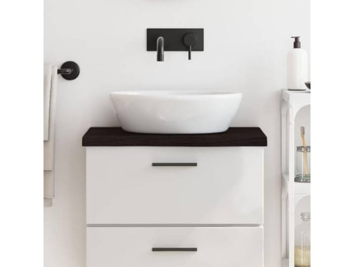 ZXQVLMRS Waschtischplatte Massivholz 60x40x2-4cm Dunkelbraun Tischplatte Eichenholz mit Naturkante, Vielseitig verwendbar, Robuste Handarbeit