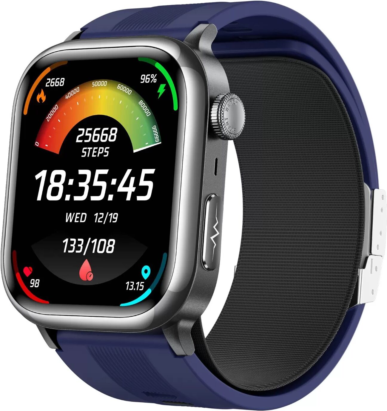 INF Smartwatch mit Luftpumpe, Blutdruck und EKG – Gesundheitsüberwachung und Bluetooth-Anruf Blau