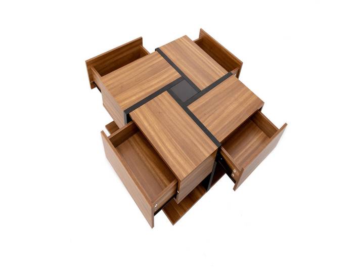 Flieks Couchtisch 4 Schubladen 78x78cm Linien-Design Natur, Braun, Holz, 39x29.5x60 cm, Wohnzimmer, Wohnzimmertische, Couchtische