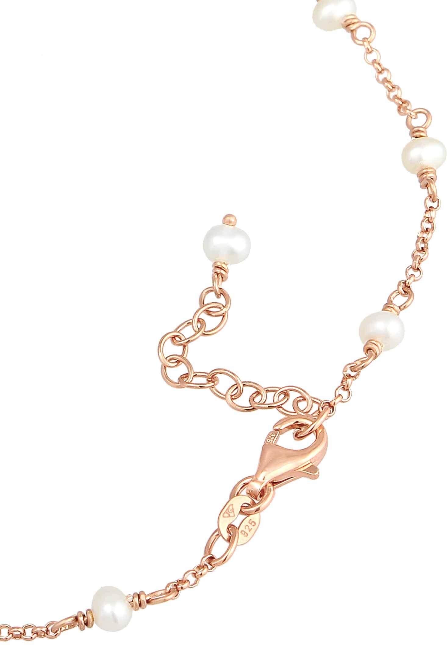 Fußkette ELLI "Fußschmuck Fußkette mit Süßwasserzuchtperle 925 Silber" Gr. 22, rosa (rosegold), Fußketten, Damen, Silber 925 (Sterlingsilber), Fußkette