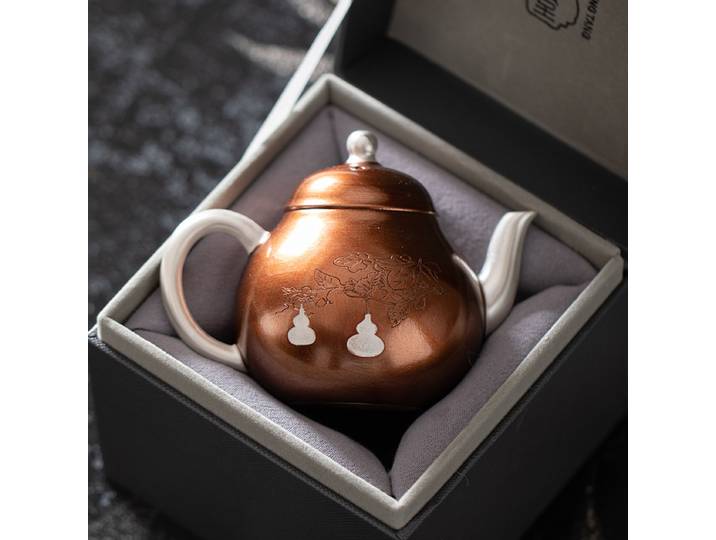 Théière en céramique argentée enveloppée de cuivre, service à thé Kung Fu domestique en argent pur et coffret cadeau de théière