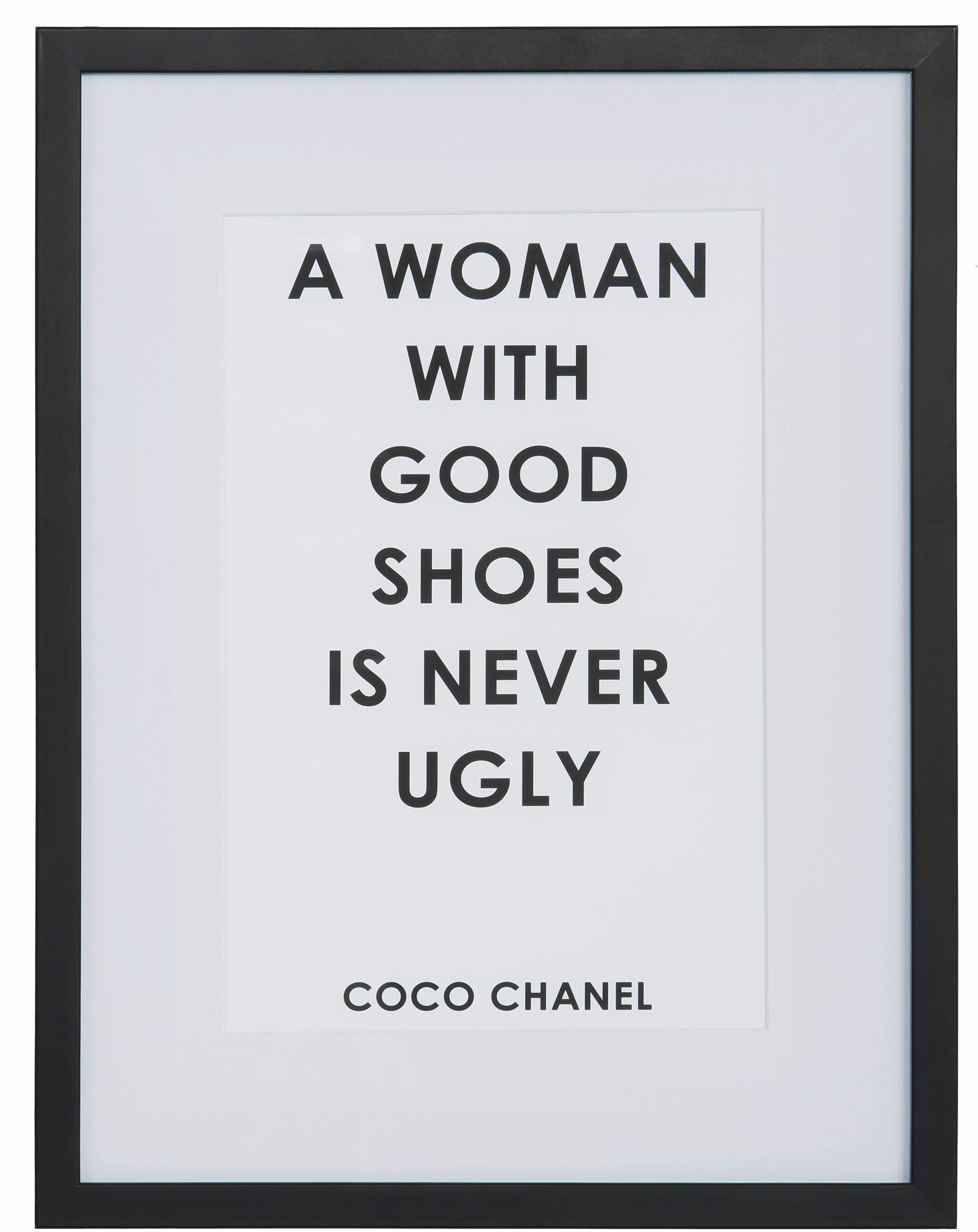 Bild GOODPRODUCT "Zitat Coco Chanel", schwarz-weiss (farbe bild(er): weiß schwarz), B:30cm H:40cm, Acrylglas, Holz, Papier, Bilder, Bild, HD Premium Poster-Druck inkl. Holzrahmen farbe bild(er): weiß schwarz B/H/T: 30cm x 40cm, Wandbild Motivationsbilder 