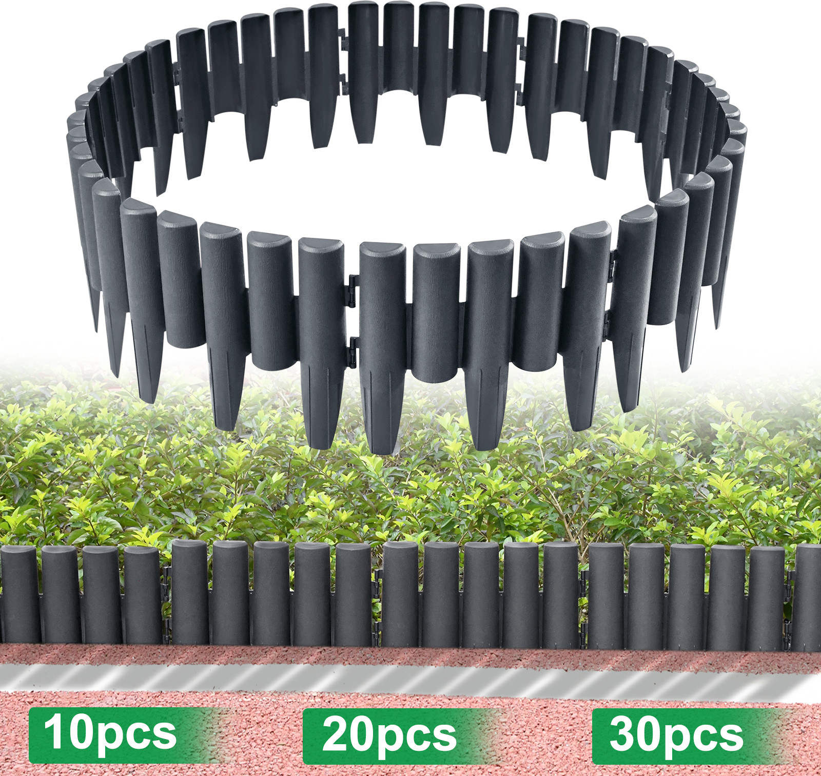 XMTECH Randsten voor borders, 30 stuks, plastic met houtlook, 8,4 meter, antraciet