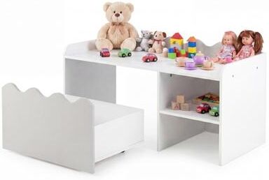 Costway Scalloped Kids Bookshelf and Toy Storage Organizer for Playroom-Gray