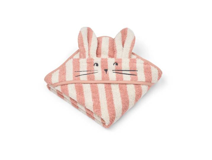 Liewood Serviette avec capuche Albert 70x70 cm Coral blush-creme de la creme stripe