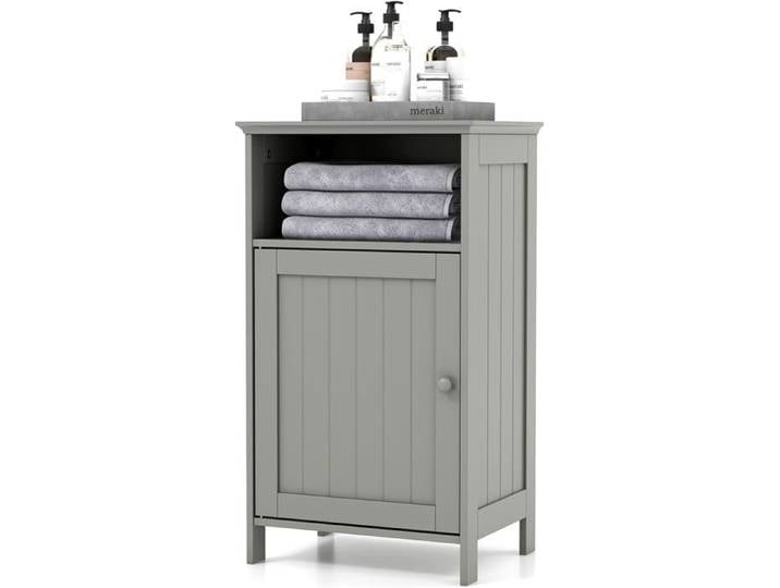 GOPLUS Meuble de Rangement pour Salle de Bains Armoire de Salle de Bain avec 1 Porte Armoire avec Étagère Réglable Gris