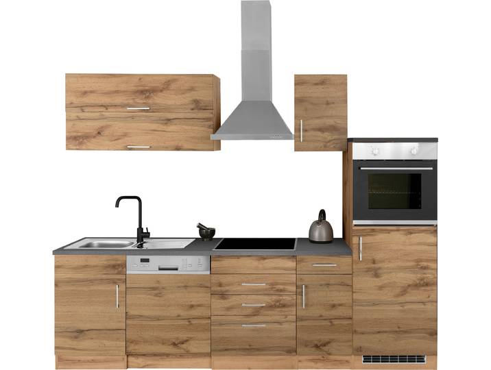 Küchenzeile, Holzwerkstoff, Braun & Anthrazit, 270×60 cm, Modern, Kochstation KS-Colmar