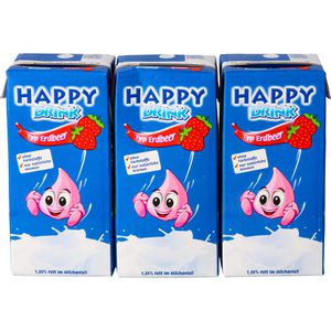 Hochwald Milchdrink Happy Drink Typ Erdbeer, im Trinkpäckchen, 1,35% Fettgehalt, 3x 200 ml